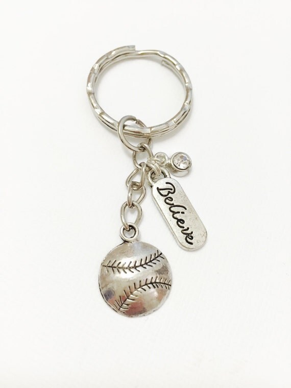 Softball Believe Keychain Softball Player Keychain by girlygifts07