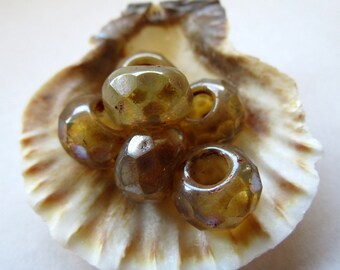 SALE RUSTIC MINK . Czech Picasso Glass Beads . 12 mm (6 beads)