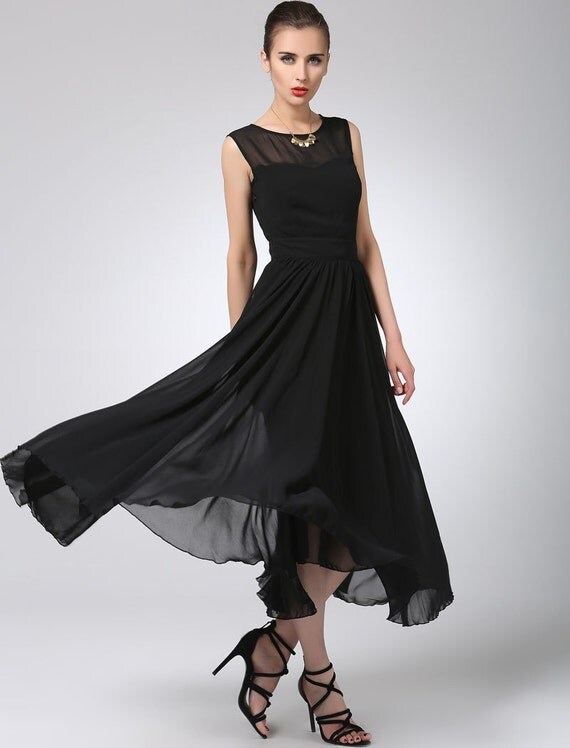 Items similar to Black prom dress maxi chiffon dress long women dress ...