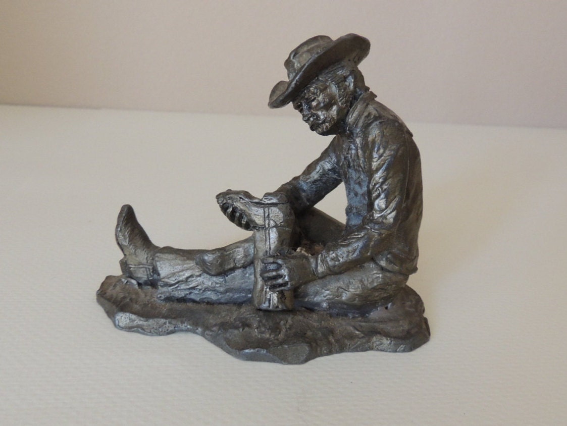 Signed Ricker Old Man Cowboy Pewter Figurine. Old Miner