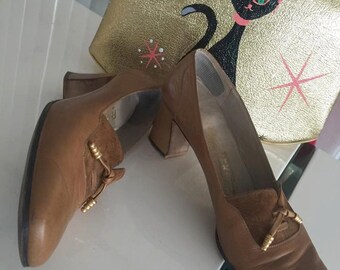 Sale Vintage 1960's Salvatorre Ferragamo Mod Shoes -- Size 8 -- Leather -- Fabulous