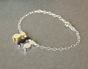 Cat Bracelet, Gold Cat Bracelet Black Cat Bracelet Silver Cat Bracelet, Three 3 Cat Charms Bracelet, Pet Memorial Jewelry, Birthday Gift