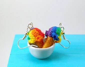 Ice Cream Earrings in Rainbow Colors Ice Cream Food Jewelry - MADE TO ORDER Miniature Food Earrings