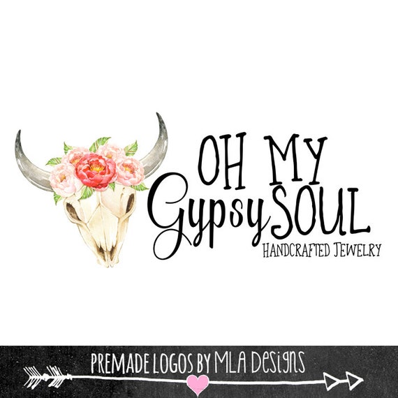 Floral Bull Head Logo Gypsy Soul Logo Premade by MLAdesigns