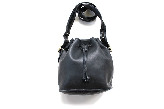 Vintage Black Leather Coach Bucket Bag Coach Drawstring