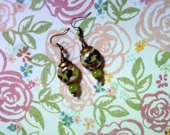 Lime Green, Cocoa, Black and White Swirl Earrings (2064)