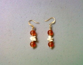 Orange and Ivory Coral and Sea Glass Earrings (1030)