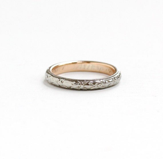 Antique 18k White Gold and 10k Yellow Gold Orange Blossom Wedding Band ...