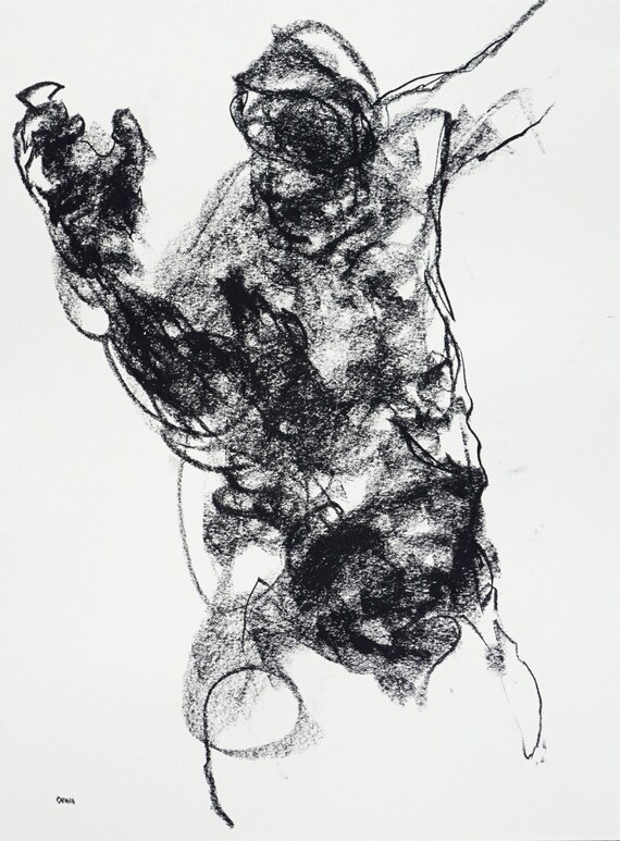 Abstract Charcoal Figurative Art Drawing 349 by derekoverfieldart