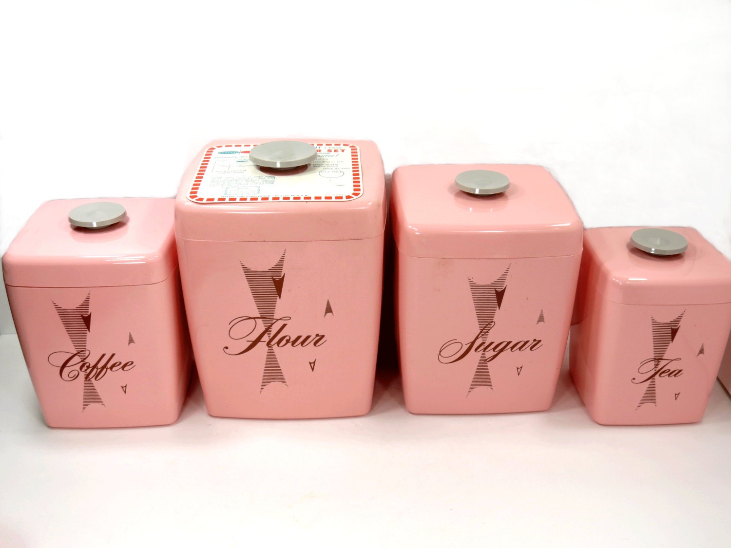 4 Piece Pink Retro Plastic Canister Set by Federal Never