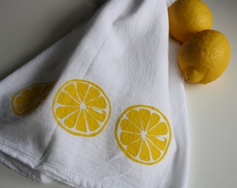 Lemon Kitchen towel hand screened