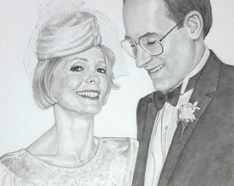 Custom pencil portrait drawing commission wedding