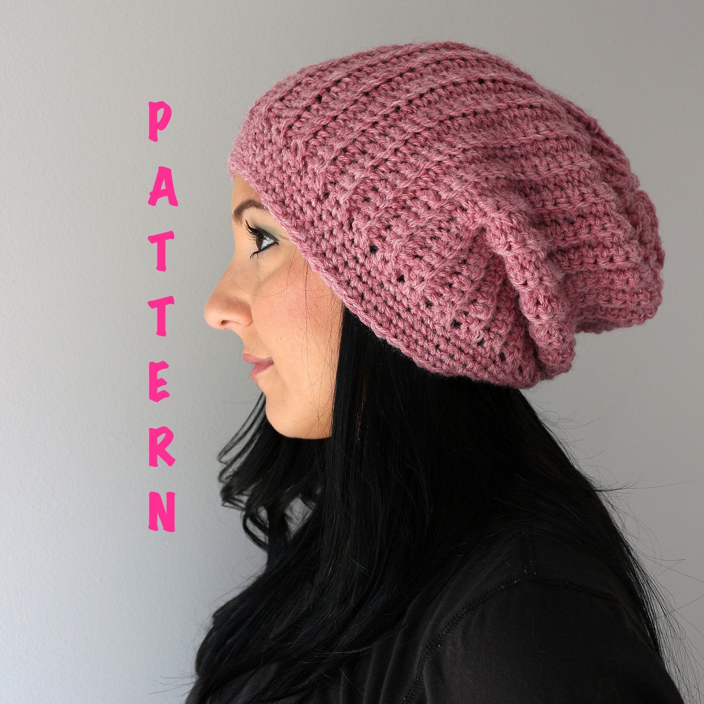 Crochet Pattern Ribbed Slouchy Beanie Hat Crochet Ribbed