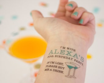 30th Birthday Temporary Tattoos, If Lost, Buy Me a Drink, Dirty Thirty, Dirty 30, Thirtieth Birthday Party, Party Favors, Personalized Tatt