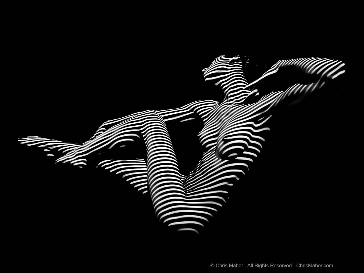 0774-AR Zebra Woman B&W Striped Full Figured Abstract Fine Art