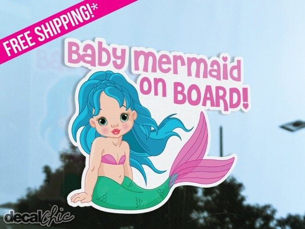 Download Baby Mermaid on Board Car Decal Premium High Quality