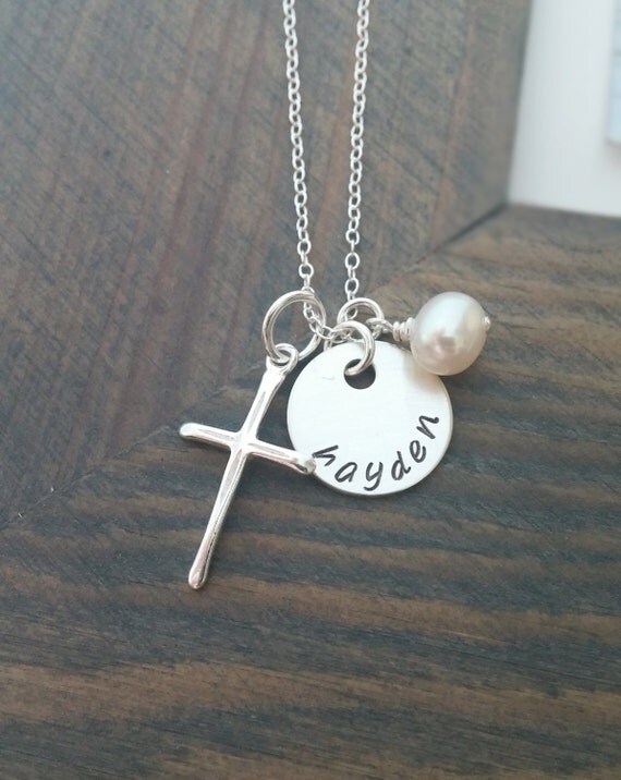 hand stamped name charm necklace