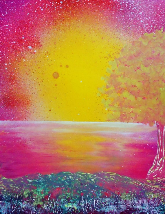 Spray Paint Art Original Ocean Sunset Poster Painting 14