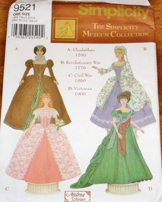 Simplicity 9521 Barbie Doll 11.5" Costume Clothes Elizabethan Victorian