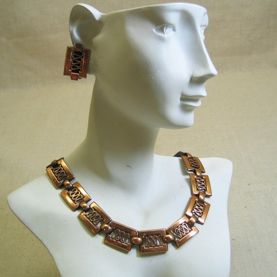 Tailored 1960s Renoir Solid Copper Necklace And Earring Set 8963