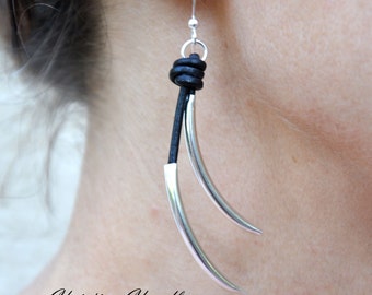 Leather and Sterling Silver Earrings - Leather Jewelry Collection