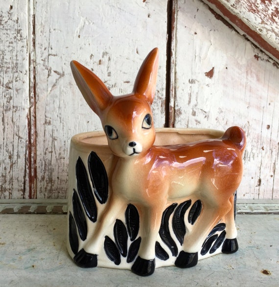 deer planter baby deer flower pot vintage fawn flower pot