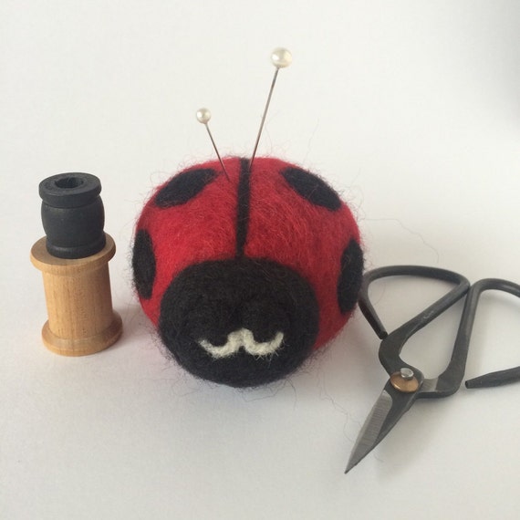 Ladybug Pincushion felted wool ladybug pin cushion