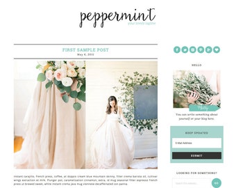 Wordpress Theme Responsive Blog Design "Peppermint" - Minimalist and cute
