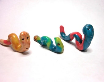Fairy Garden Worms-Set of 3-OOAK-Whimsical Worms-Terrarium Worms-Polymer Clay Worms