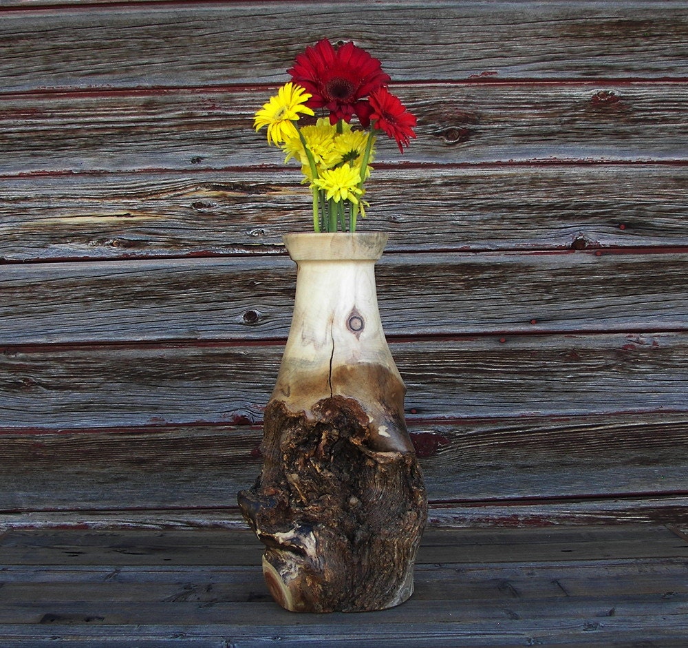 Rustic Log Vase Aspen Wood Home Décor Accent by