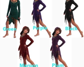 PIXIE DRESS, Elf dress, fairy dress, uneven hem dress, hooded dress, goa dress, steampunk dress, festival clothing, LLdrLu