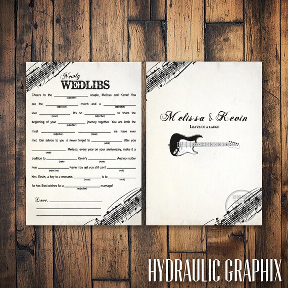 Rock N Roll Wedding Mad Libs with Guitar, Marriage Advice Mad Lib Card, Printable Mad Lib Card, Guest Book Alternative, Music Theme Wedding Il_570xn