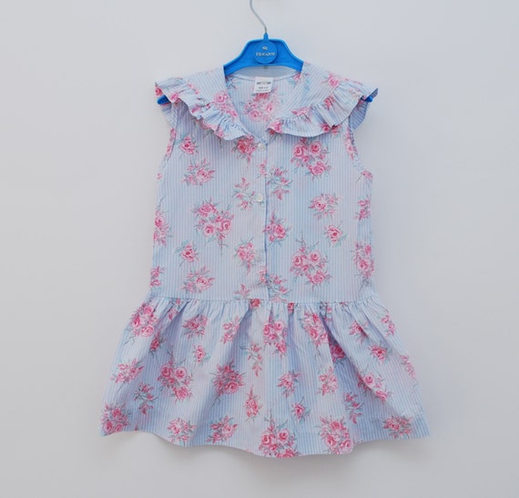 Vintage girls dress age 3-4 years pale blue and white