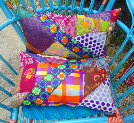 bright boho pillow DIY from vintage print by TheSleepyArmadillo