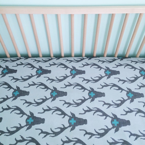 crib sheet in marine deer // madetoorder by iviebaby on Etsy