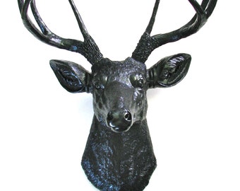 ALL BLACK Faux Taxidermy Deer Head wall mount faux animal head wall hanging stag head wall mount office decor black deer head