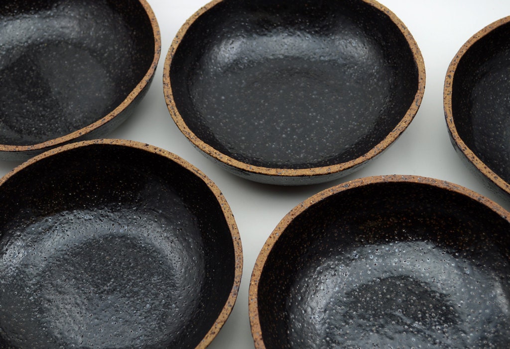 Set of 4 Rustic Bowls Ceramic Bowls Serving Bowls Black