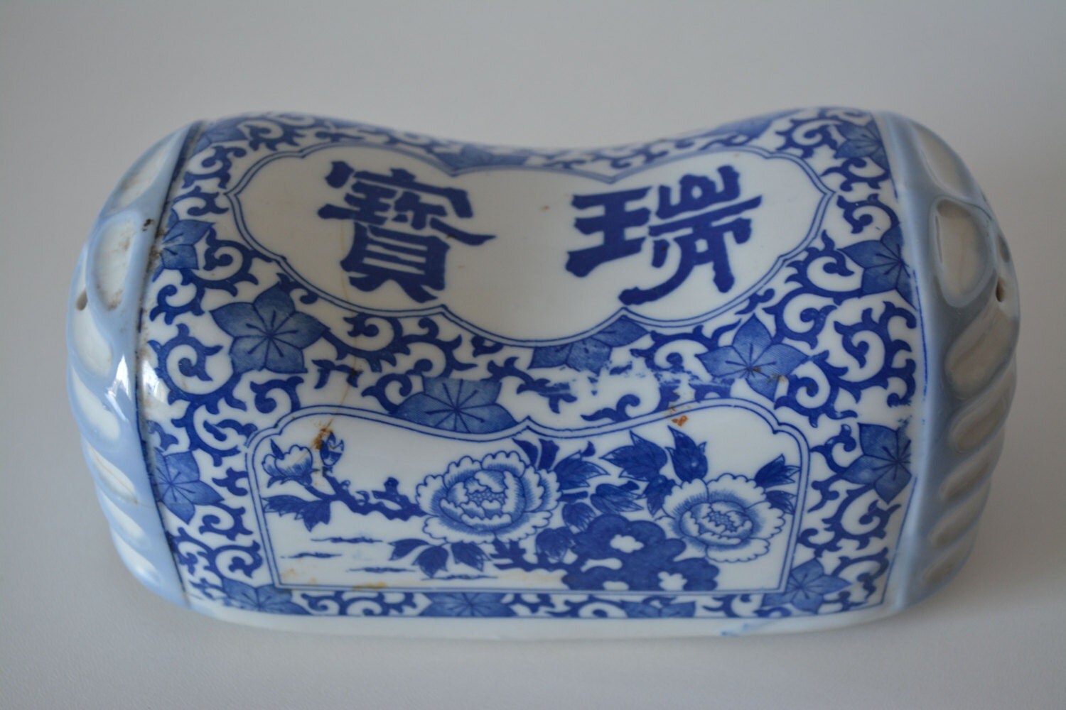 Vintage takamakura geisha head rest pillow blue by StyledinJapan