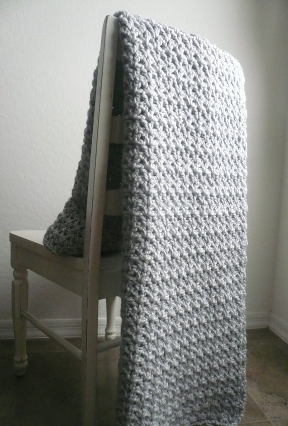 Silver Grey Throw Blanket / Chunky Wool by ThePrairieBoutique