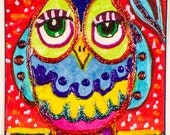 Funny Owl Print, Owl Art, Kids Room Decor, Nursery Room Decor, Whimsical Animal Art, Red And Blue, Boys Room, Olivia Owl by Paula DiLeo_ Funny Owl Print, Owl Art, Kids Room Decor, Nursery Room Decor, Whimsical Animal Art, Red And Blue, Boys Room, Olivia Owl by Paula DiLeo_