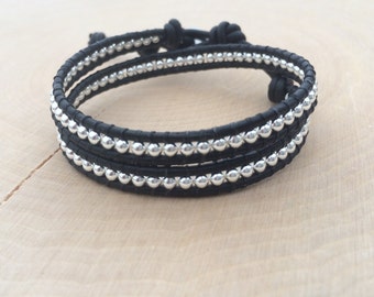Sterling Silver Bracelet, Sterling Silver Wrap Bracelet, Black Bracelet, Double Wrap, Womens Bracelet, Everyday Bracelet, Choose Your Color