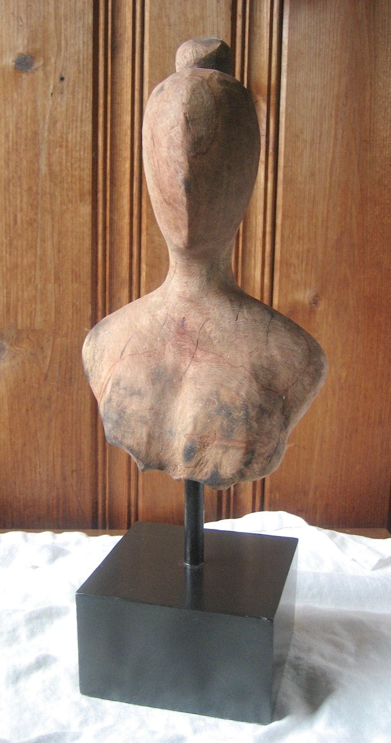 Carved Wooden Jewelry Display Bust with Stand Small Mango