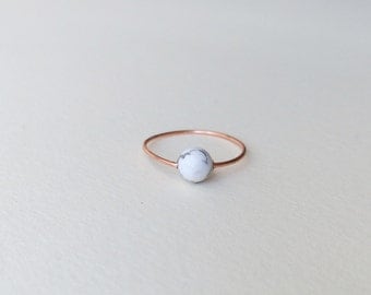 Copper marble minimalist ring / womens white black gray marbled howlite stone sleek simple minimal thin delicate modern womans women