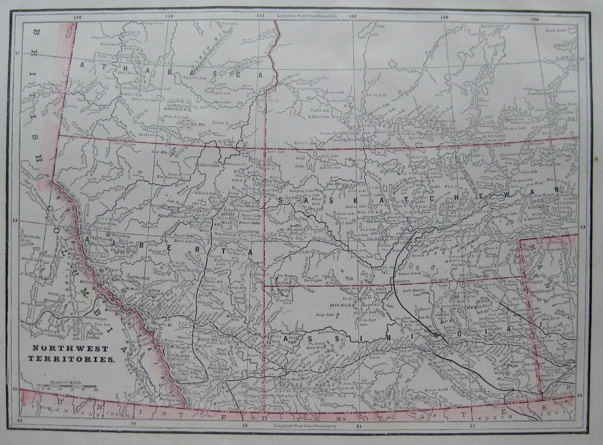 Antique NORTHWEST TERRITORIES Canada Map 1900 Vintage Map of