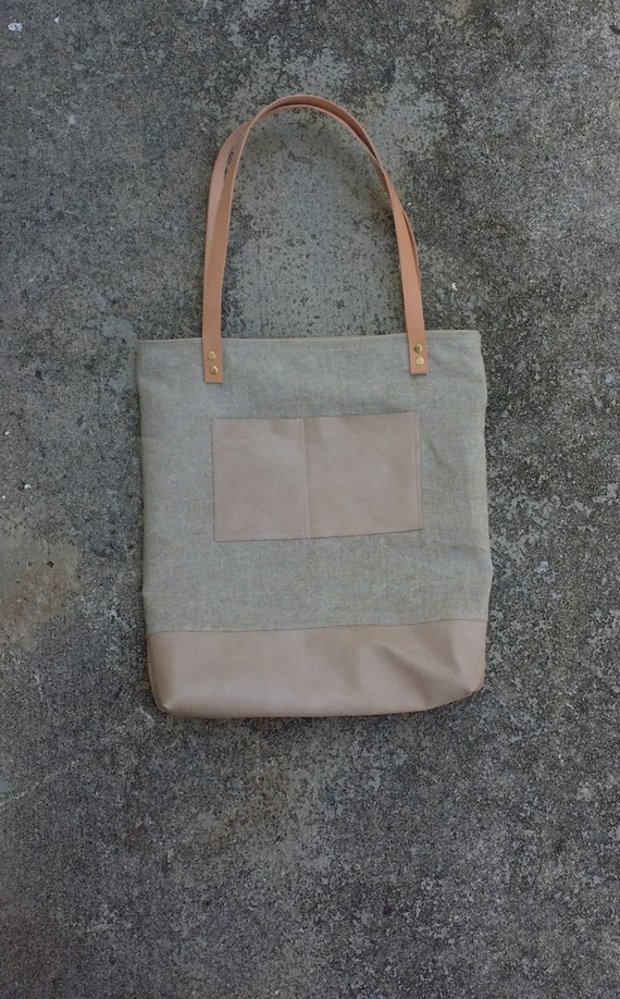 Sandy Blonde Tan Beach Linen Hemp Leather, Canvas and Denim Tote Bag ...
