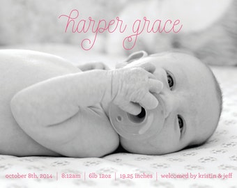 Baby Boy or Girl Birth Announcement - 5x7 Printable