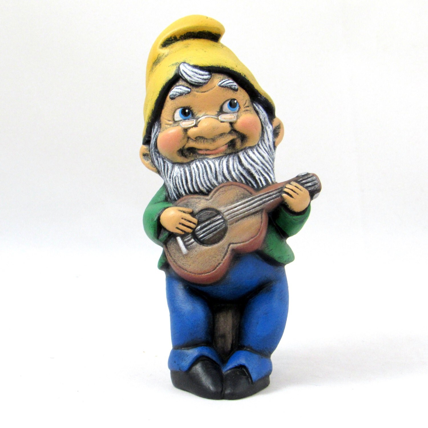 Small Ceramic Musical Garden Gnome Playing The By Aarceramics