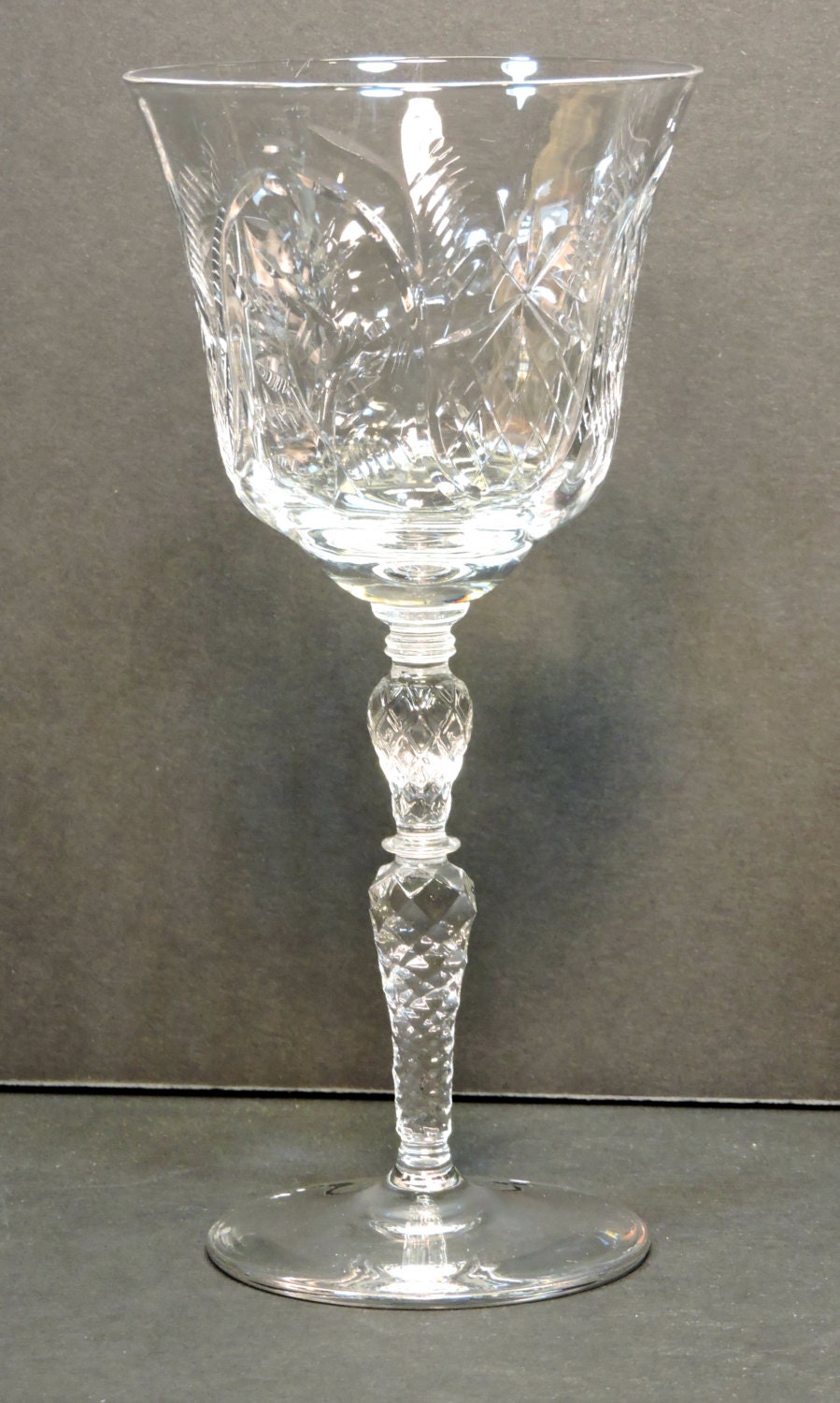 Long Stem Wine Glass Vintage Cut Wine Glass