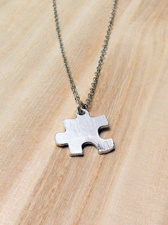 jigsaw puzzle piece necklace autism awareness by VintageHomage