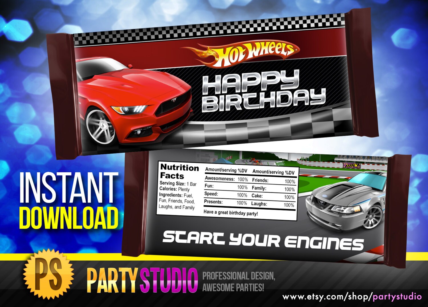 Hot Wheels Candy Bar Wrappers Race Car Candy Wrapper